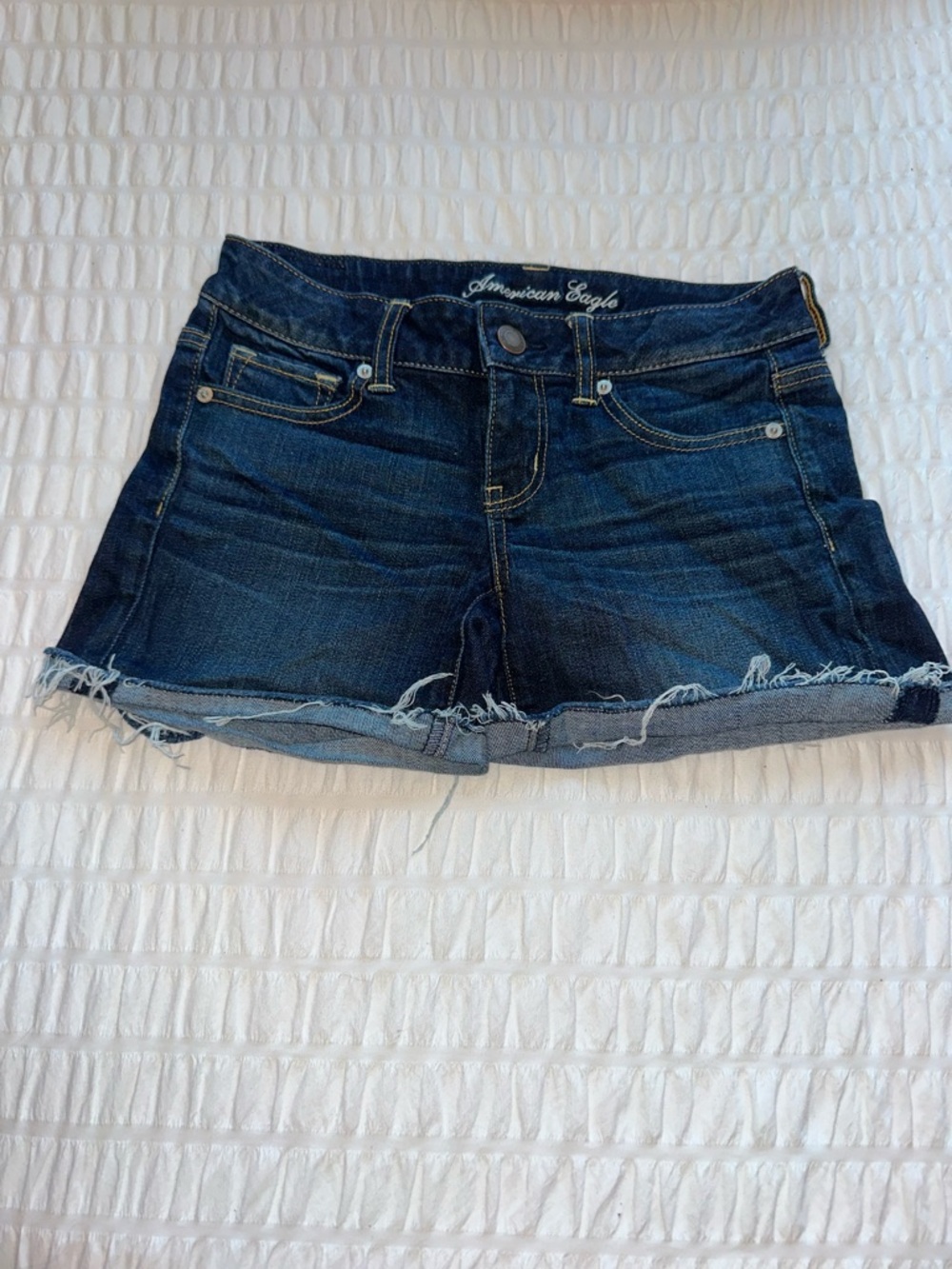 American Eagle Outfitters Dark Indigo Frayed Hem Denim Shorts
